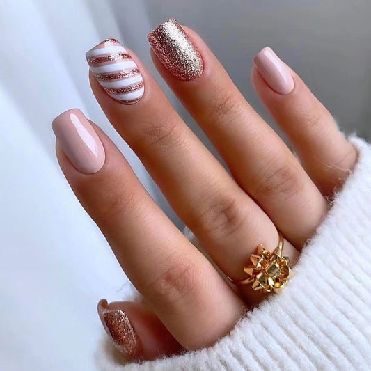 GLAMPOP Candy Cane Glitz Christmas Press on nails