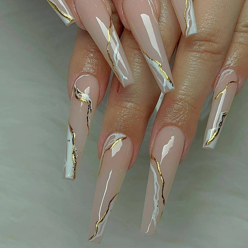 GLAMPOP Golden Marble Press-on Nails False Nails