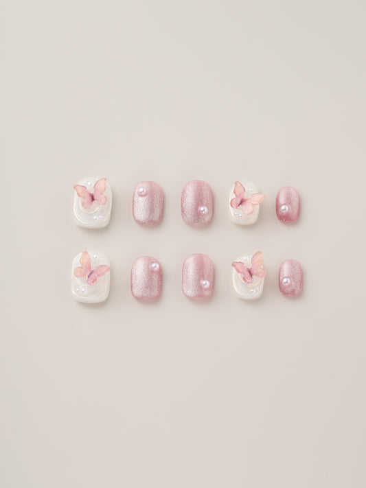 Pink Flutter Handmade Press On Nails