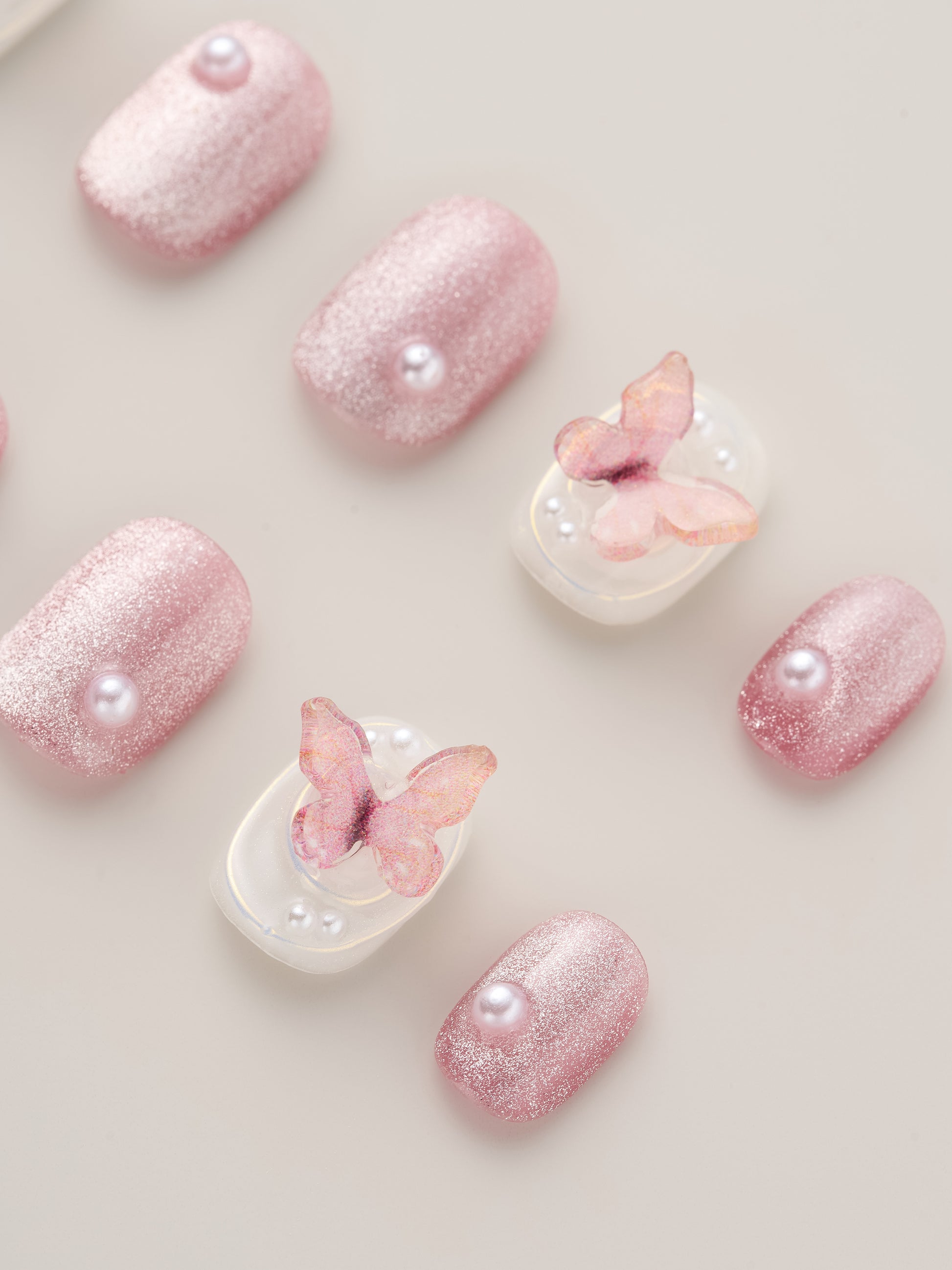 Handmade Press On Nails with butterfly