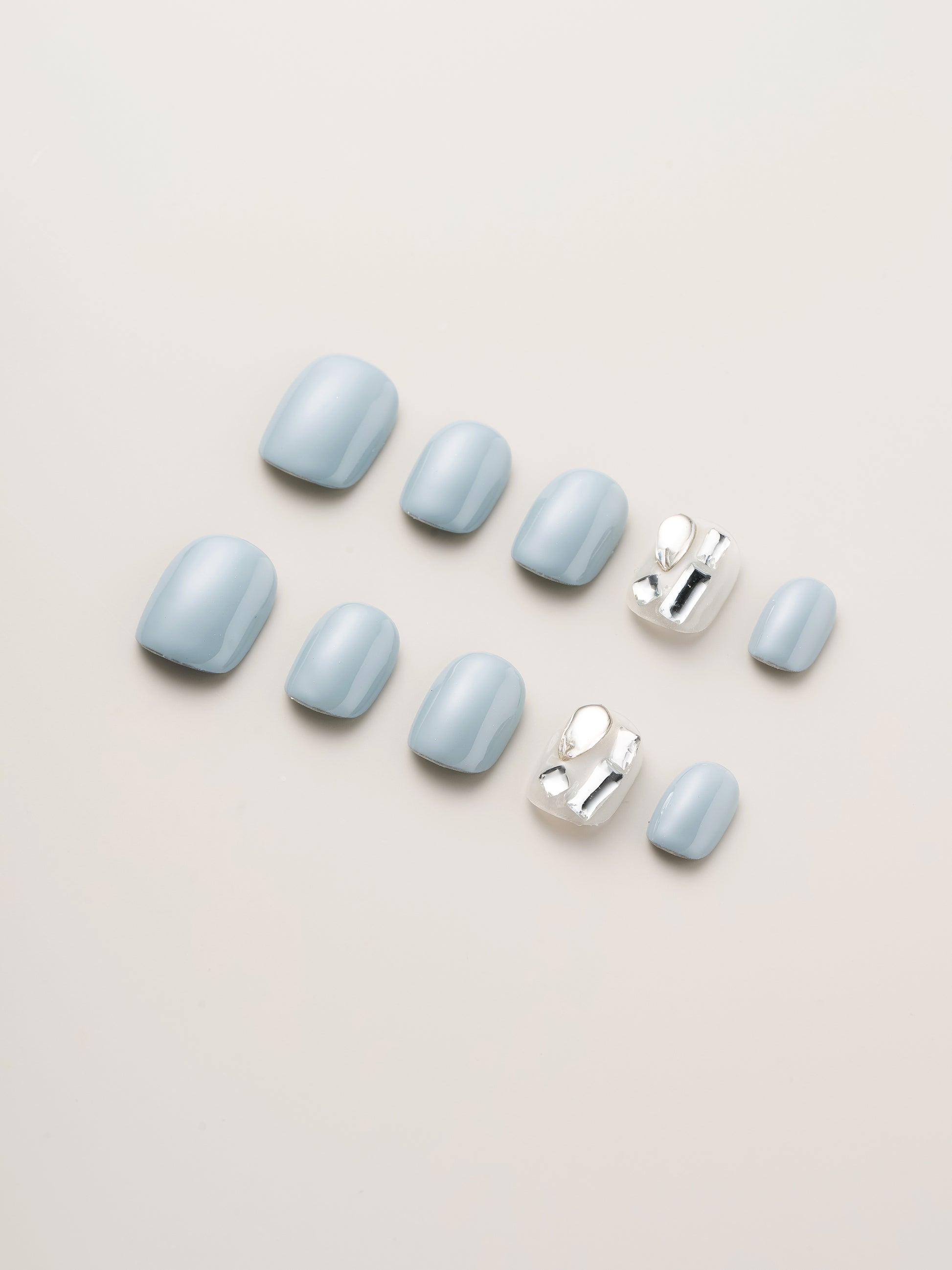Blue and silver  Handmade Press On Nails